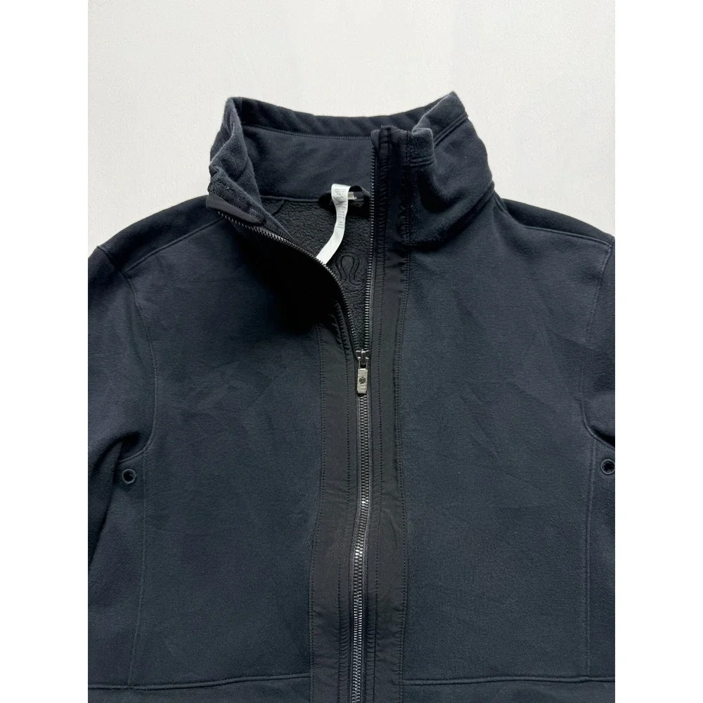 Lululemon Light As Warmth Jacket Women 4 Black Fleece Lined Relaxed Fit Full Zip